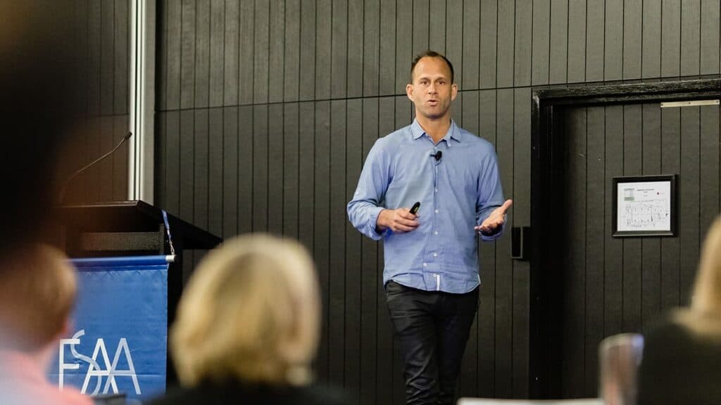 Eran Thomson keynoting the Financial Services Accountants Association conference