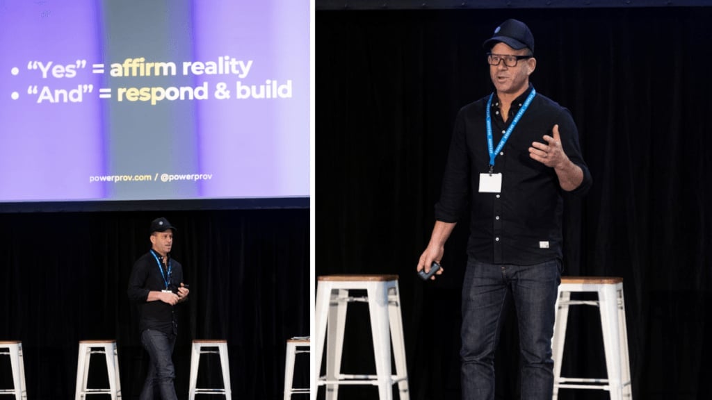 Eran Thomson hosting on stage at the Workplace Wellness Festival