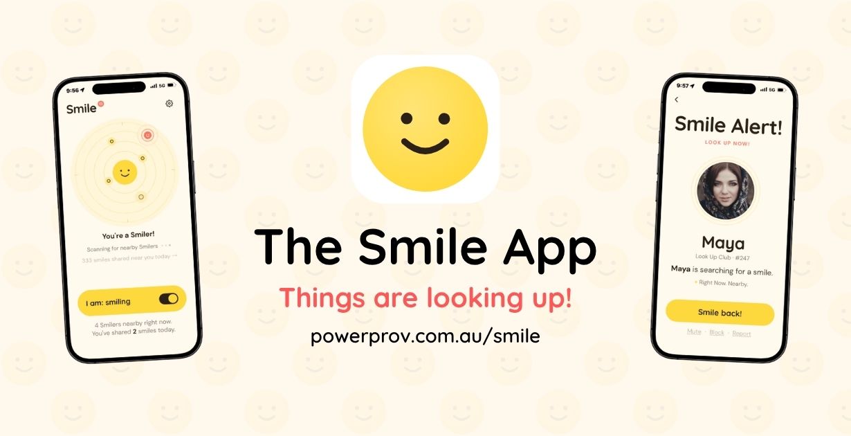 The Smile app by PowerProv showing the Smiler radar and a Smile Alert